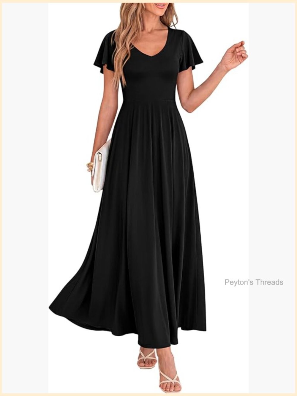 V Neck Ruffle Sleeve A Line Maxi Formal Wedding Guest Dress - Picture 1 of 7